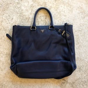 Prada Navy Pebbled Leather Tote. AUTHENTIC